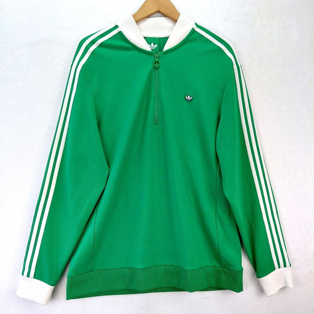Adidas Originals Jacket Mens Large Green 1/4 Zip 3 Stripe Trefoil Harbour Town